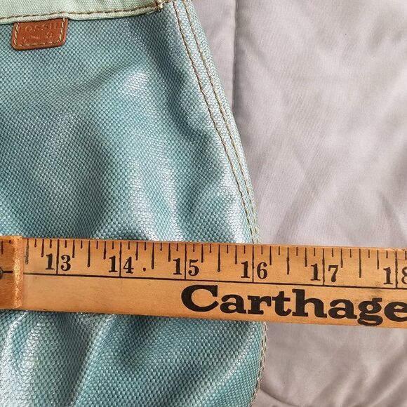 EUC FOSSIL KEY PER COATED CANVAS LIGHT BLUE TOTE / SHOULDER BAG LARGE - Picture 14 of 16